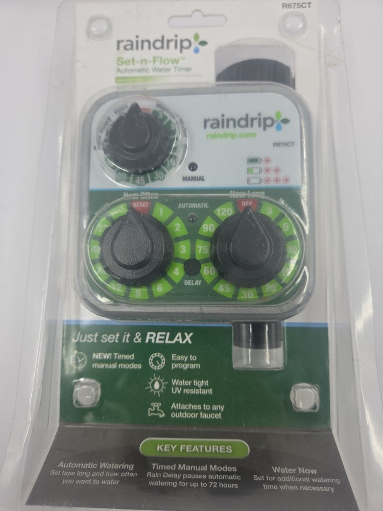Raindrip Set-n-Flow Automatic Water Timer R675CT Analog Hose or Drip Timer New