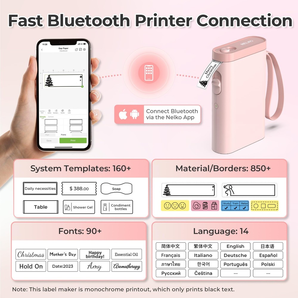 Nelko P21 Bluetooth Label Maker Machine with Tape, Portable Printer