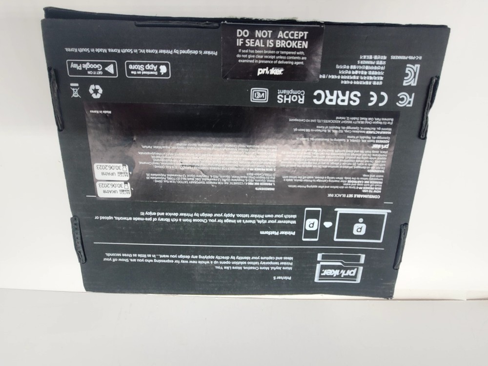 New Prinker S Black Custom Temporary Tattoo Device Open Box Water Proof