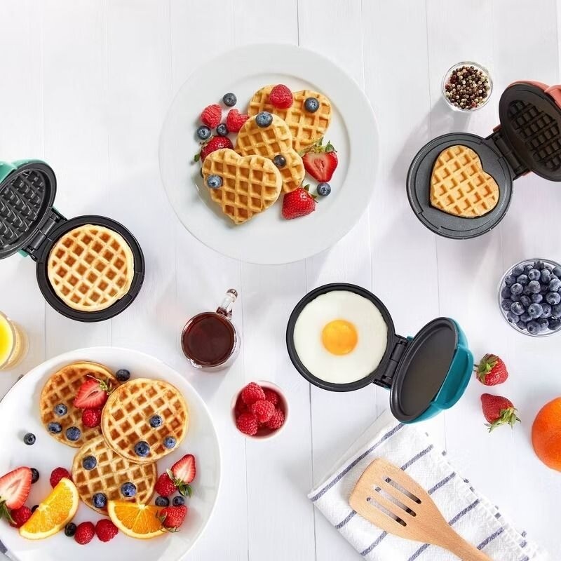 Dash Mini Maker 3 Pack - Heart Waffle Regular Waffle & Griddle - Nonstick Cookin