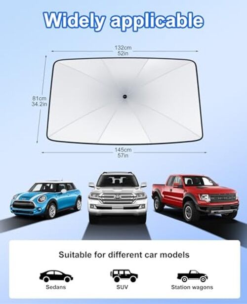 Car Windshield Sun Shade - Foldable Medium(57"L x 32"W) Silvery&Black