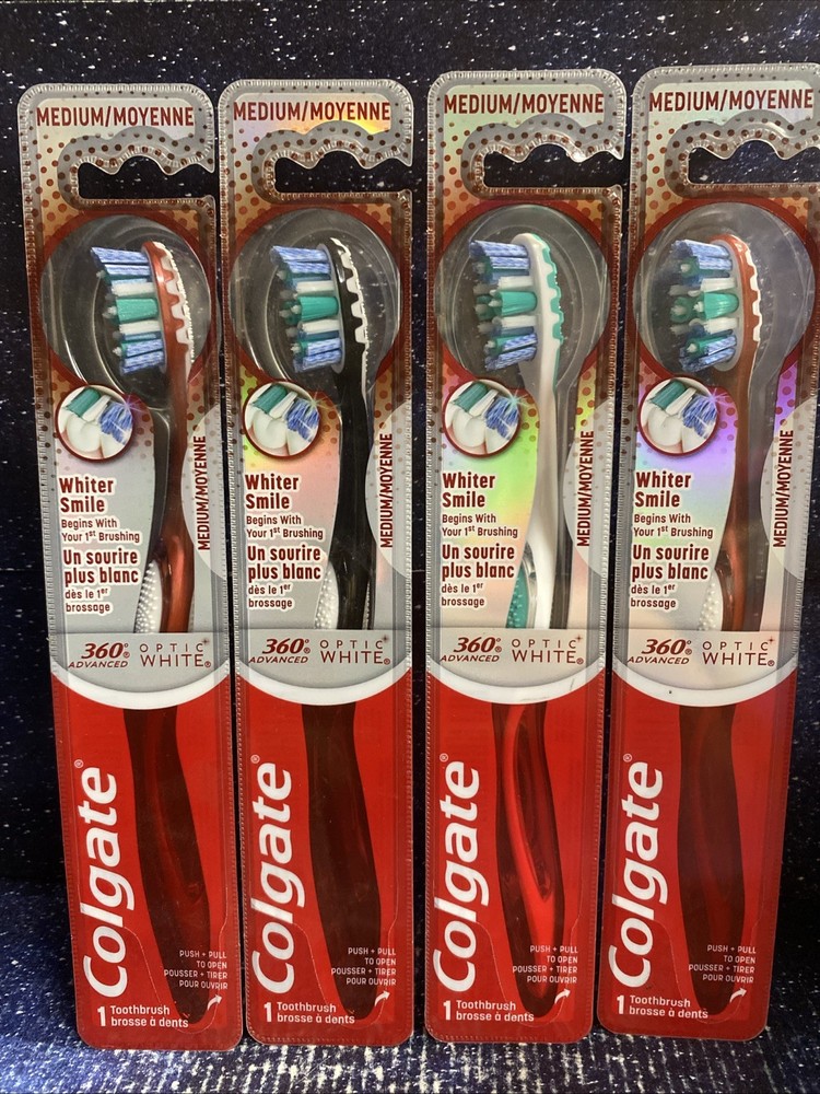 4 X Colgate 360 Advanced Optic White Toothbrushes MEDIUM Toothbrush