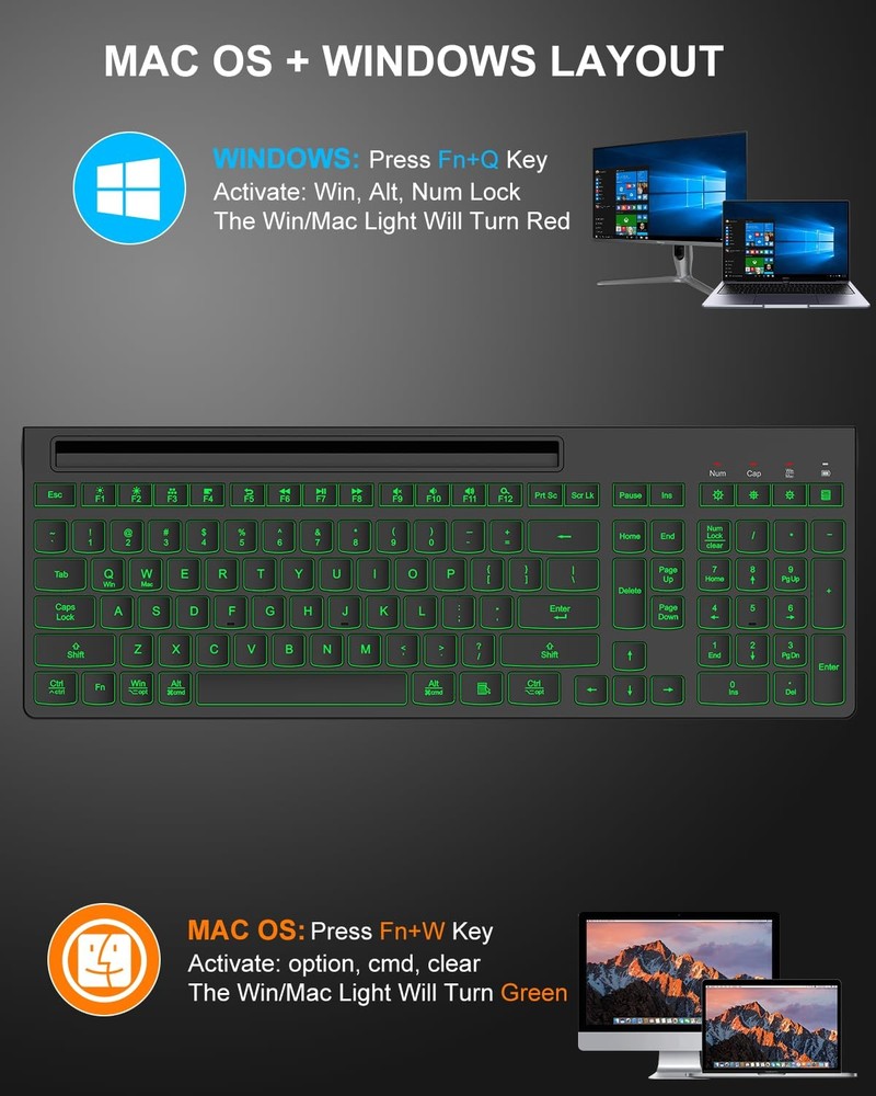 Wireless Keyboard and Mouse Combo, 7 Backlit Effects, Light Up Letters, Recha...