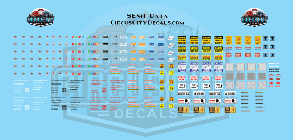 Semi Tractor Data HO 1:87 Scale Decals