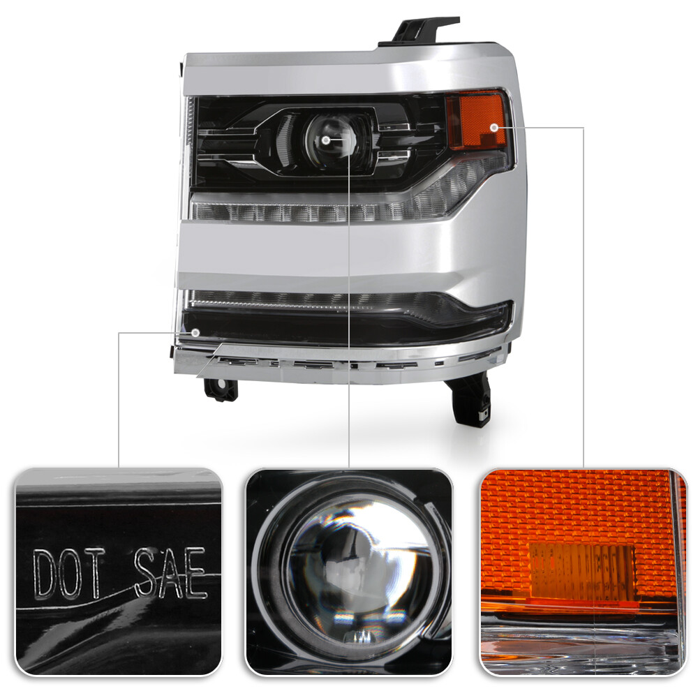 2016-2018 Chevy Silverado 1500 Chrome DRL Projector Headlights SET