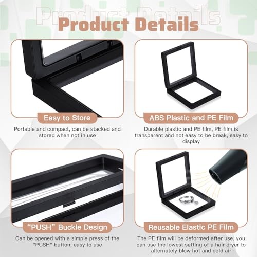 30 Pack 3D Floating Display Stand Floating Frame Display Case Coin Black