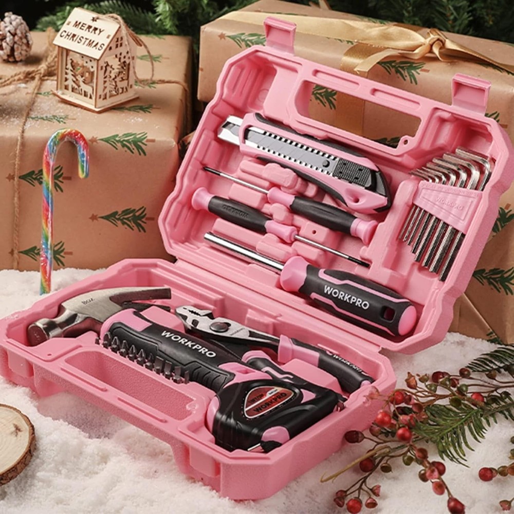 35-Piece Pink Tools Set, Household Tool Kit with Storage Toolbox, Basic Tool ...