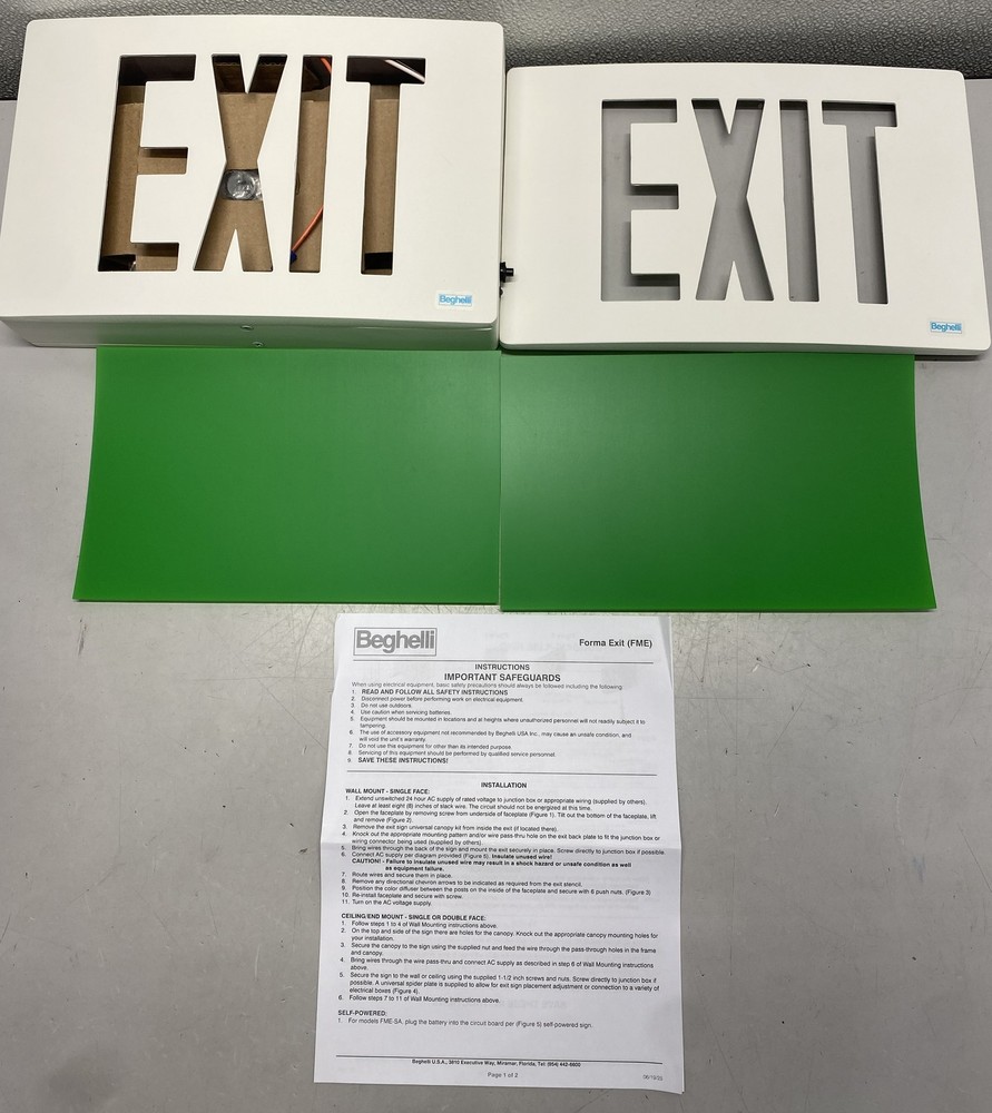 Beghelli FORMA LED Exit Sign Die Cast Aluminum 120/277v