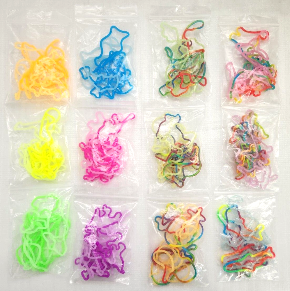 Silly Shaped Rainbow Rubber Bands Bracelets Bulk 12-Pack (144 Total) Mixed