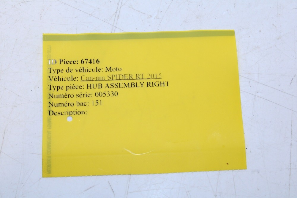 2015 CAN-AM SPYDER RT SE6 OEM HUB ASSEMBLY RIGHT