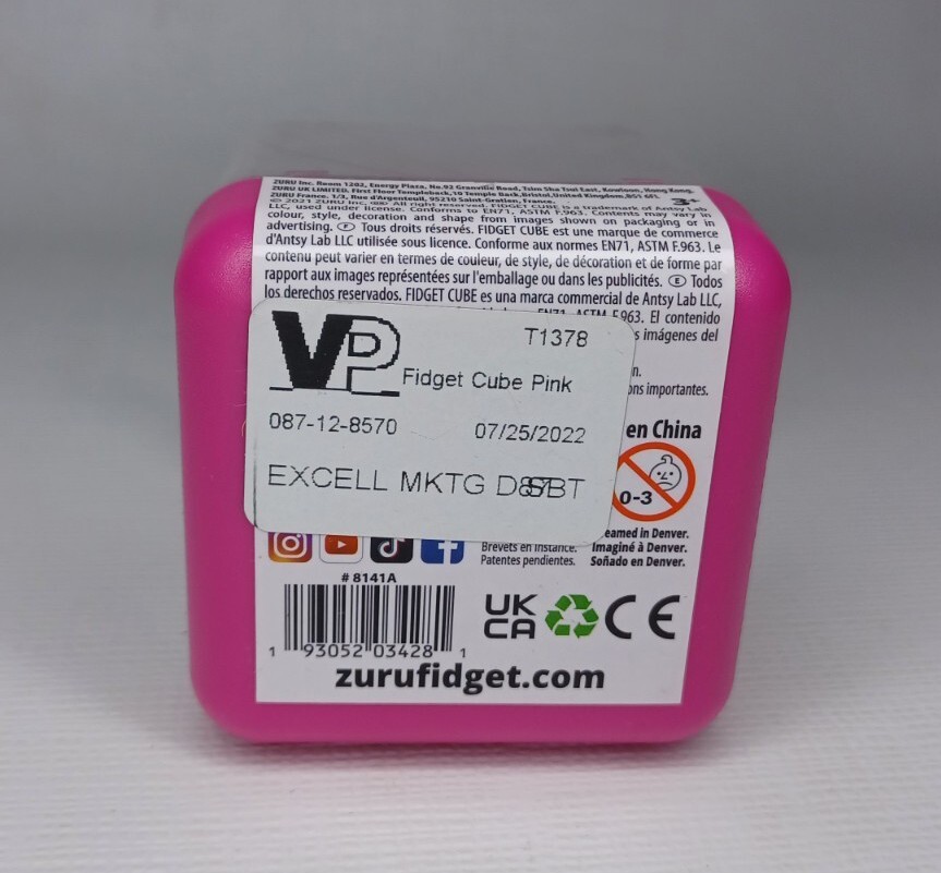 ZURU Fidget Cube Pink New - Roll Click Breathe Glide Spin Flip