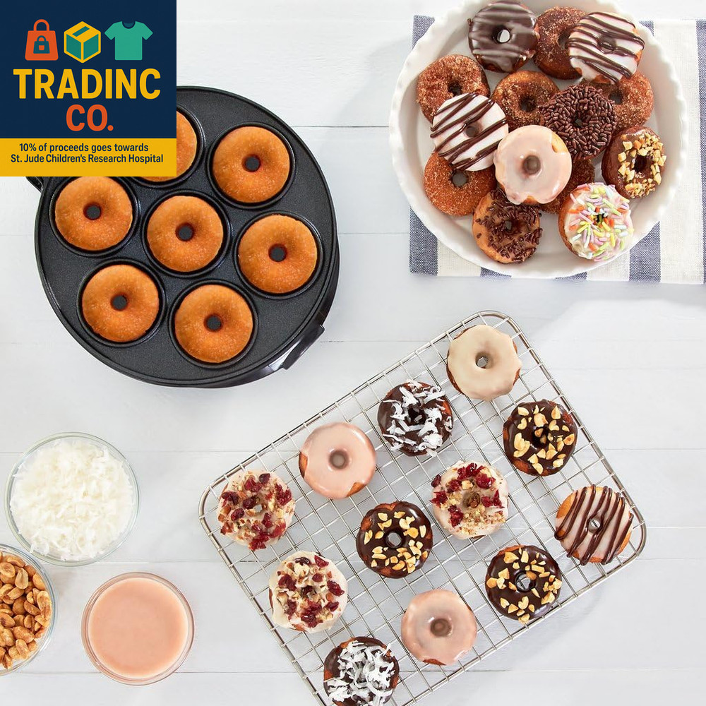 Donut Maker, Electric Non-Stick Surface Makes 7 Small Doughnuts Mini Donut Maker