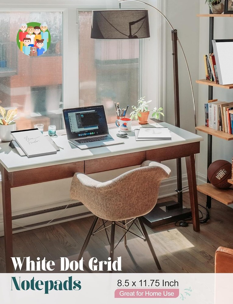 Dot Grid Notepad 8.5 x 11, 2 Pack, 5x5 x 11.75 Inch-Dotted Grid, White