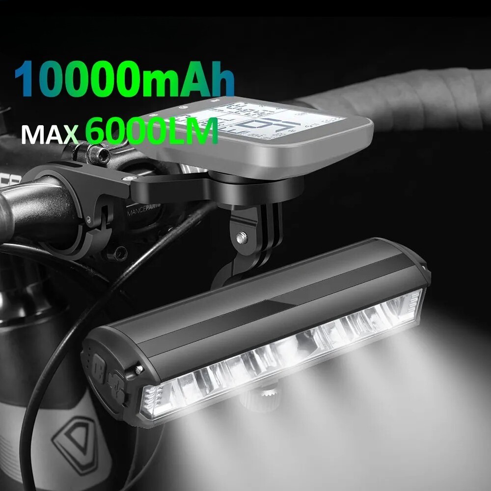 Bicycle Light Front 6000Lumen Light 10000mAh Waterproof Flashlight USB Charging