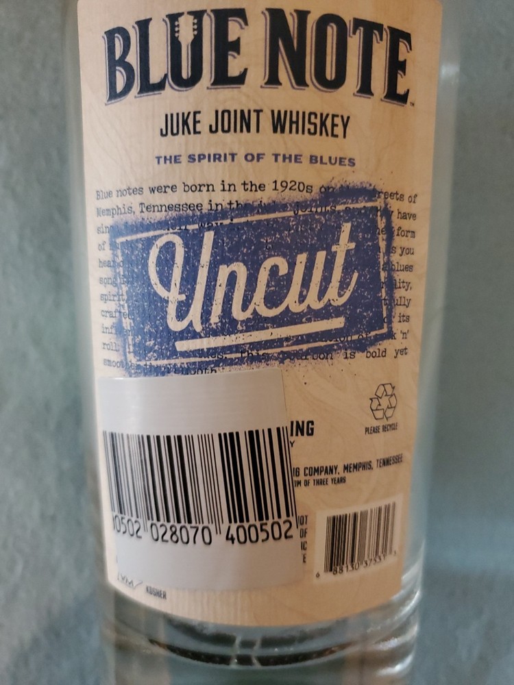 "BLUE NOTE" JUKE JOINT BOURBON WHISKEY EMPTY BOTTLE 750ML