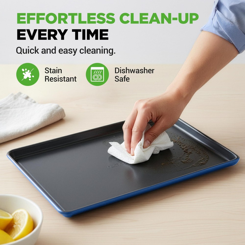 NutriChef 8-Piece Nonstick Bakeware Set - Baking Tray 15.4", Blue