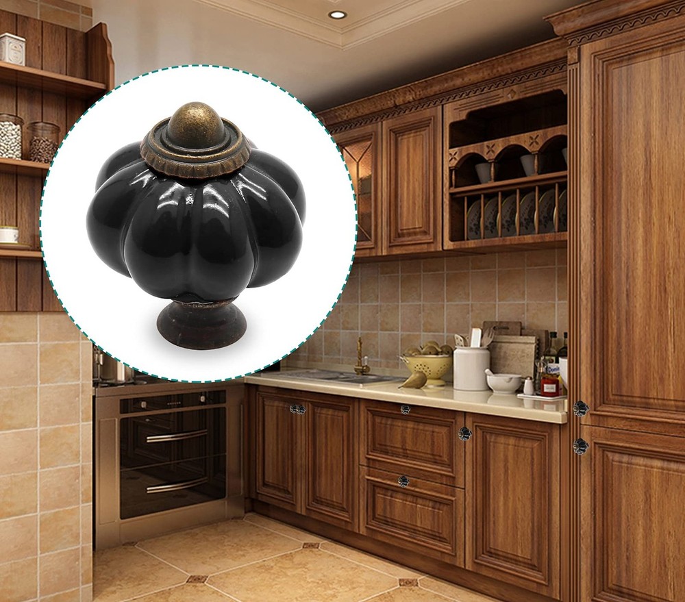 12pcs Black Vintage Ceramic Cabinet Knobs and Drawer Pulls with Mounting Screws