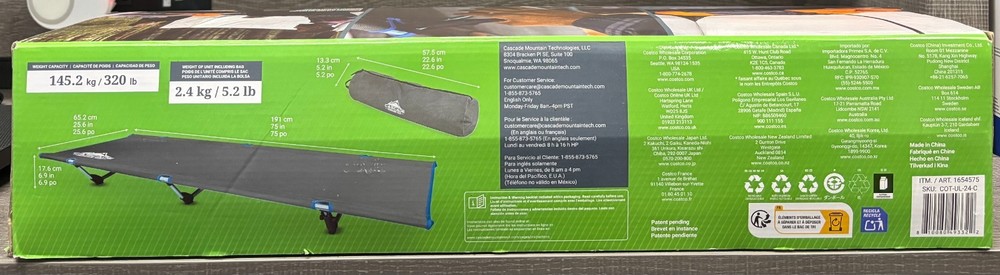 Cascade Mountain Tech Ultralight Collapsible Cot (Gray) - Open Box