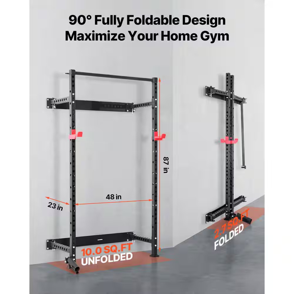 Folding Power Cage, Wall-Mounted Power Rack Squat Rack, Multifunctional Strength