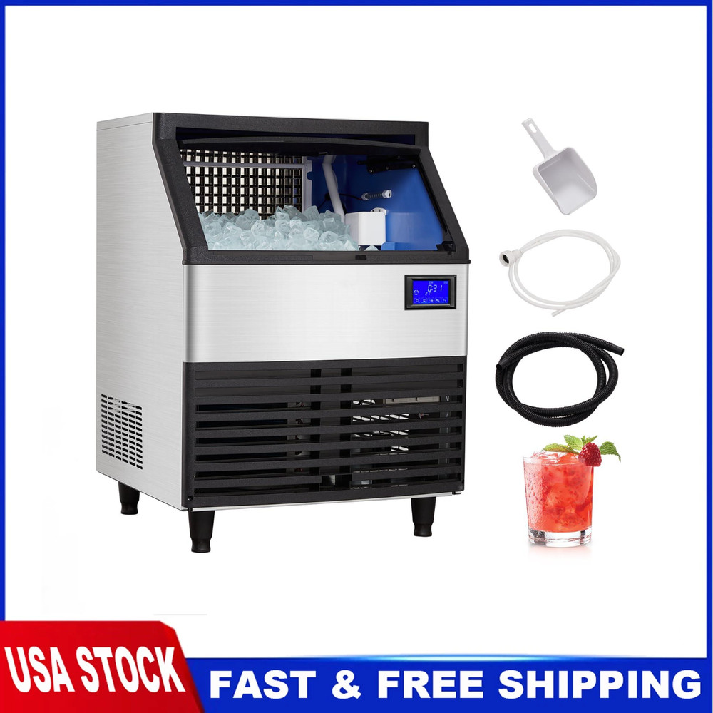 Commercial Ice Maker, 176lbs/24 Hours, Ice Maker Machine with 99lbs Storage Bin