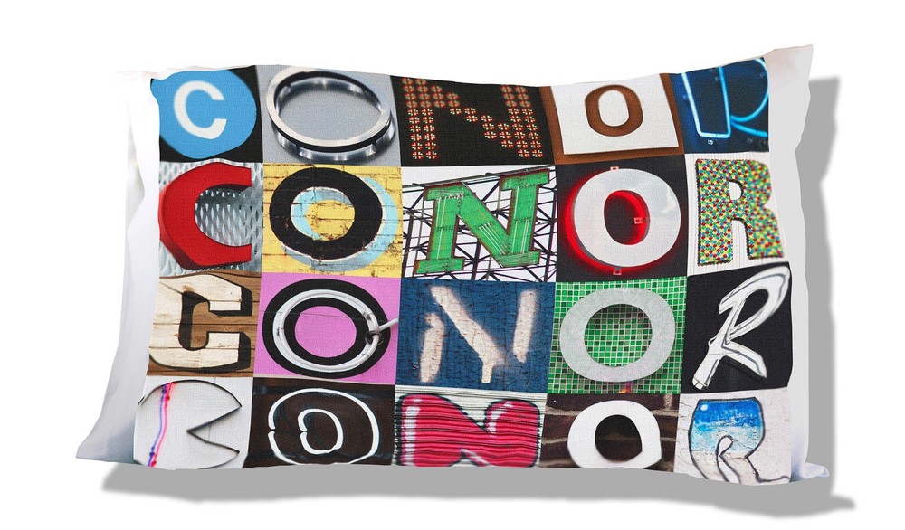 CONOR Personalized Pillowcase featuring photos of sign letters