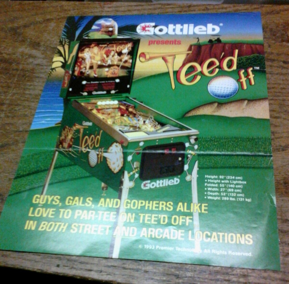 Gottlieb TEE'D OFF Pinball Game flyer- original
