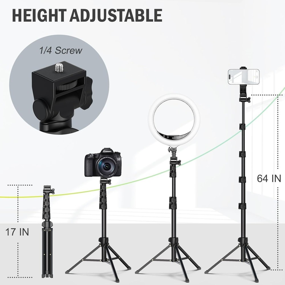 Lightweight 64” Tripod for Cell Phone & Camera – Adjustable Height & Easy Setup