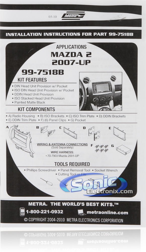 Metra 99-7518B Single/Double DIN Dash Installation Kit for 2011-2014 Mazda 2
