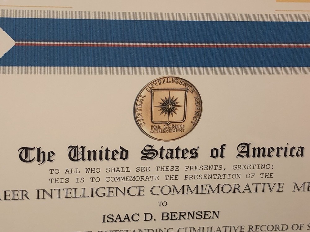 CIA - CAREER INTELLIGENCE COMMEMORATIVE MEDAL CERTIFICATE Type-1