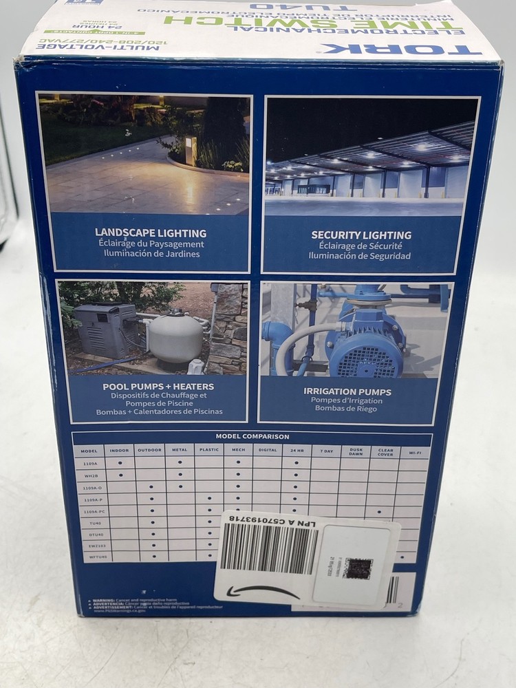 Tork Time Switch TU40 Electromechanical 24 Hour Multi-Voltage Plastic Case DPDT