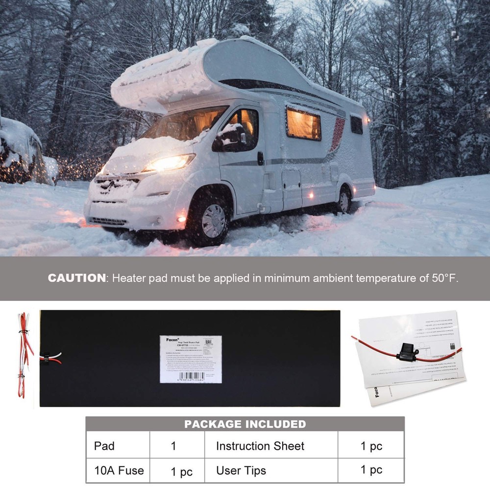 7-1/4" x 25" 12V RV Tank Heater Pad with Automatic Thermostat, RV Water Tank ...