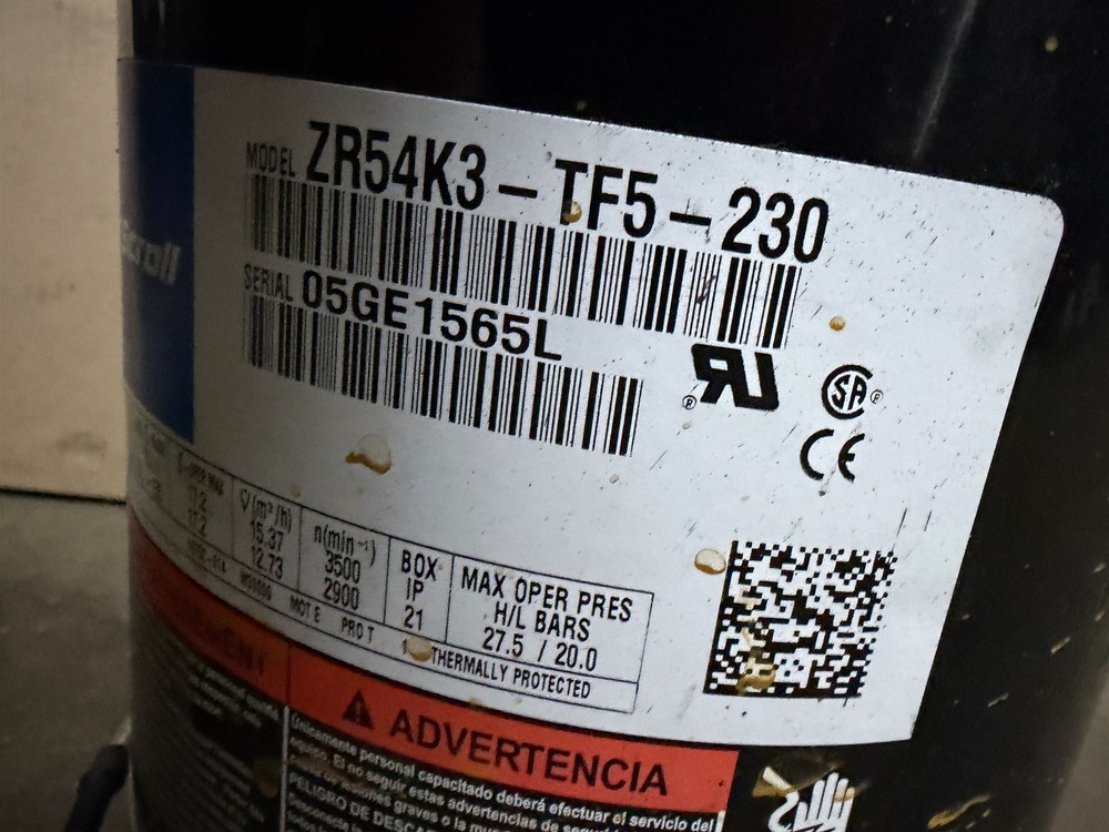 COPELAND SCROLL COMPRESSOR model ZR54K3-TF5-230