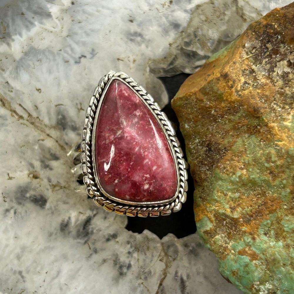 Sterling Silver Southwestern Style Triangle Thulite Split Shank Ring Size 8