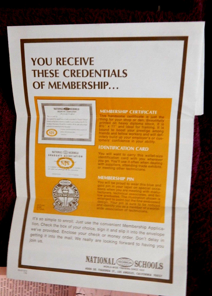 Vintage National Technical Schools Graduate Association Application Packet