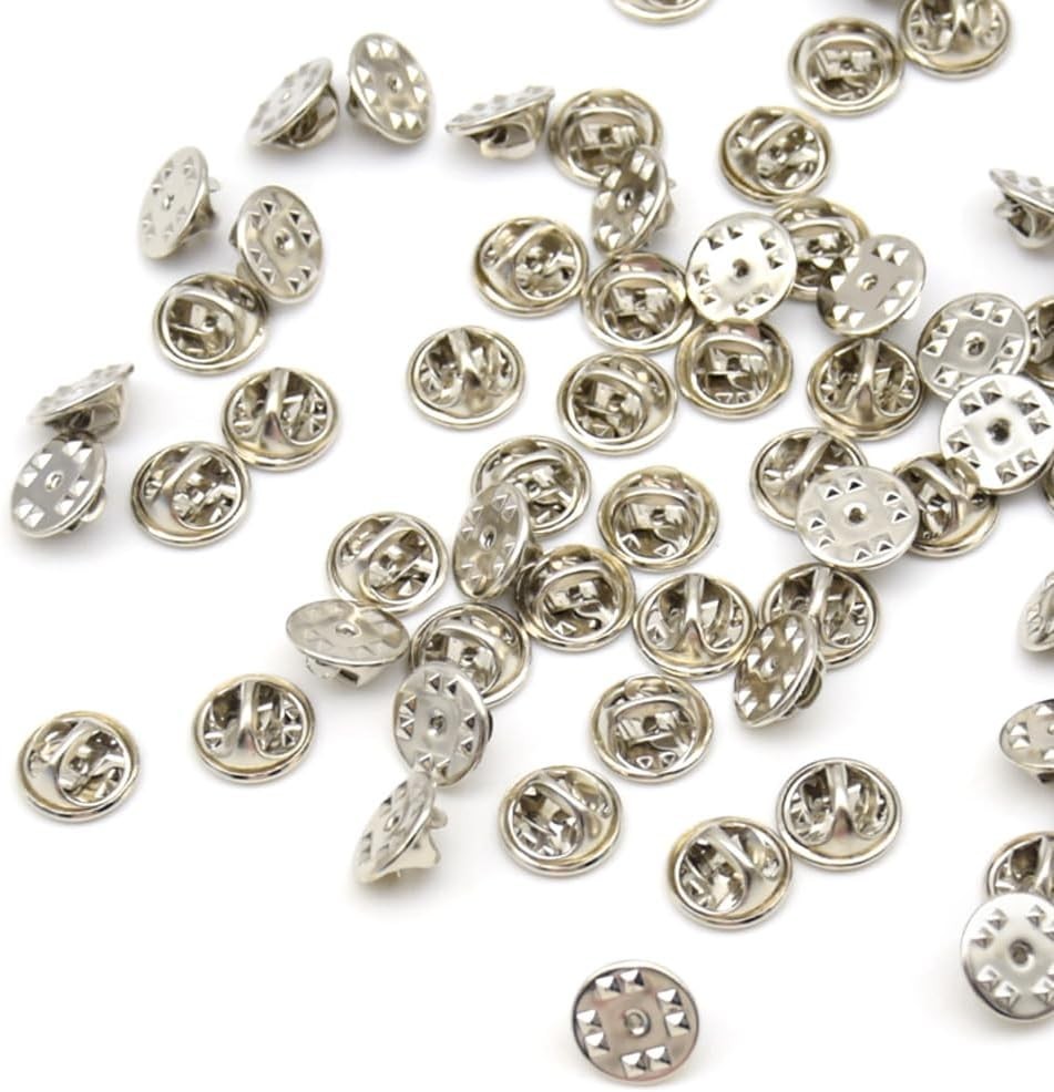 100 Pcs Locking Pin Backs 11mm Brooch Back Butterfly Keepers Silver