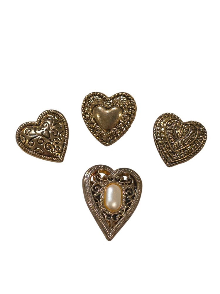 Vintage Gold Tone Heart Shaped Button Covers | 4 Pieces