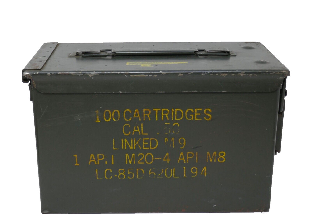 Metal Military Ammo Box Empty Storage Container ~ CAL .50 Linked M9