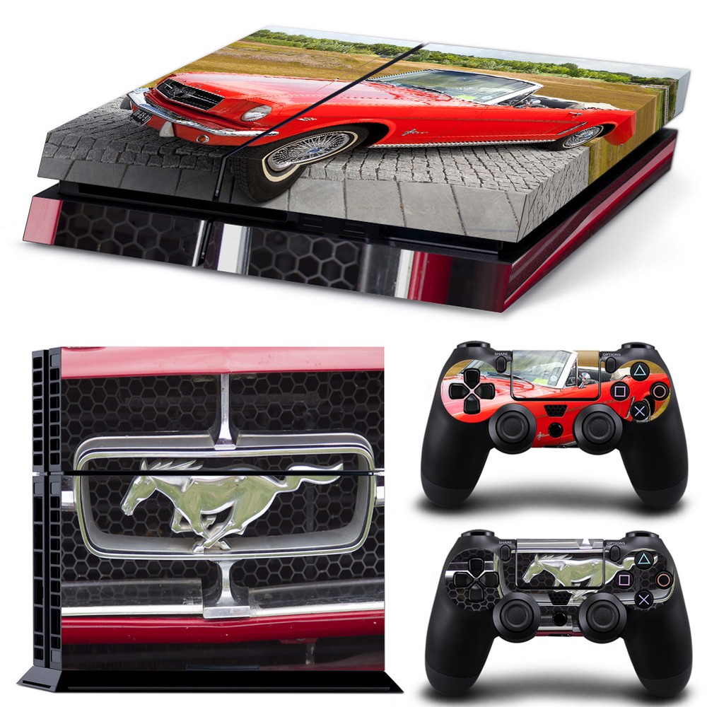 Sony PS4 Console and Controller Skins -- Red Mustang Theme (#0945)