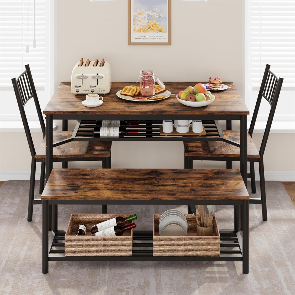✅Kitchen Table and 2 Chairs with Storage Bench Dining Table Set for 4 Dining Set