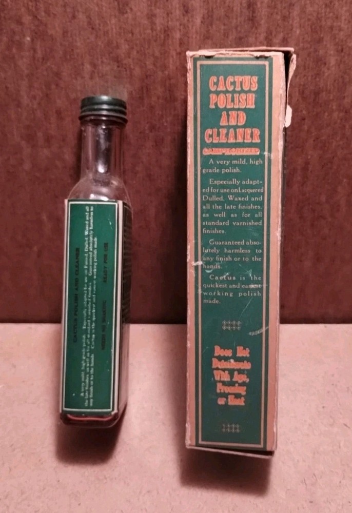 1920'S CACTUS POLISH & CLEANER BOTTLE & BOX