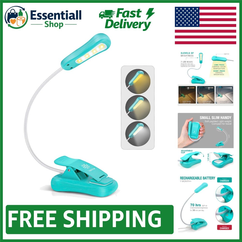 Compact Rechargeable Book Light with Flexible Neck - Ideal for Bedtime Reading