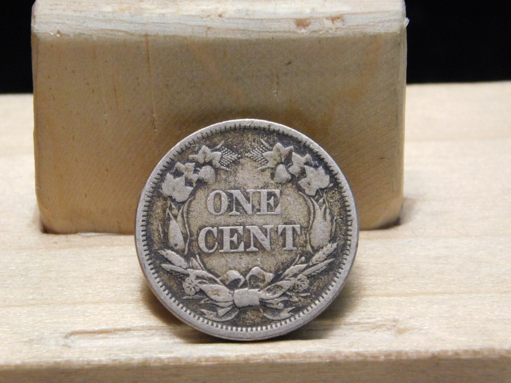 1858 Flying Eagle cent large letters 180+ degrees rotated reverse