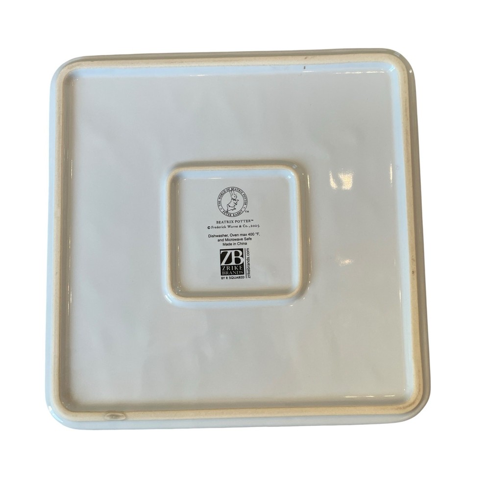 Beatrix Potter Peter Rabbit 9" Square Ceramic Baker Blue Rim Easter Bakeware NEW