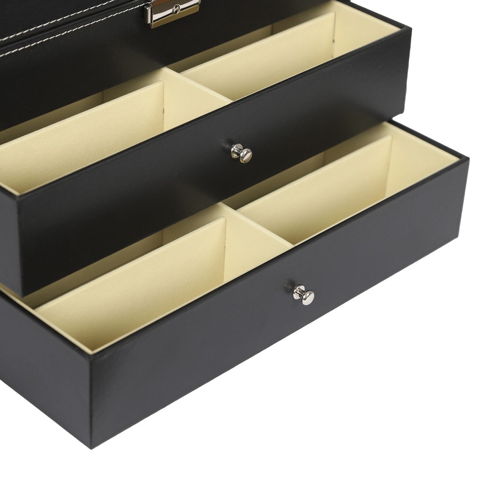 3 Layer Black Sunglasses Display Case, PU Leather Eyeglass Storage Box,