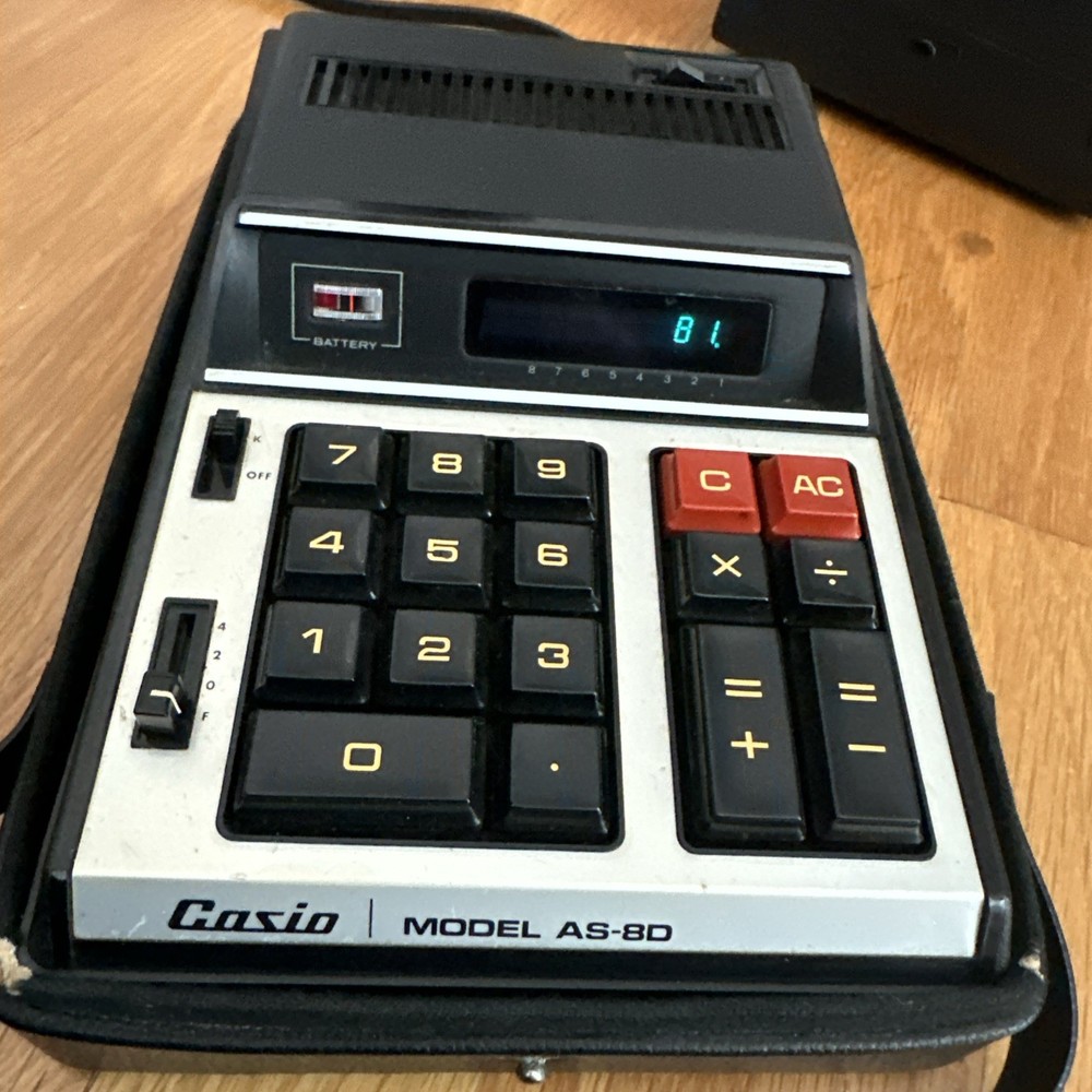 Casio Model AS-8D Vintage Calculator/Adding Machine tested with case