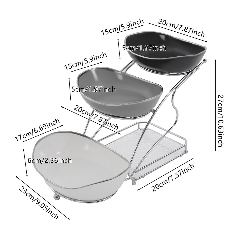 3 Tier Fruit Serving Bowls w/ Stand Fruit Serving Bowl Holder for Kitchen Silver