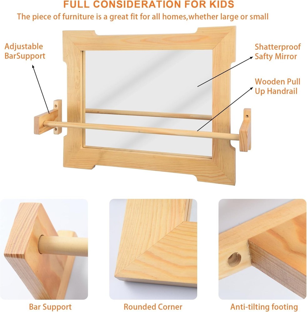 Adjustable Learning Toy with Natural Wood Frame, Shatterproof Safety Edges