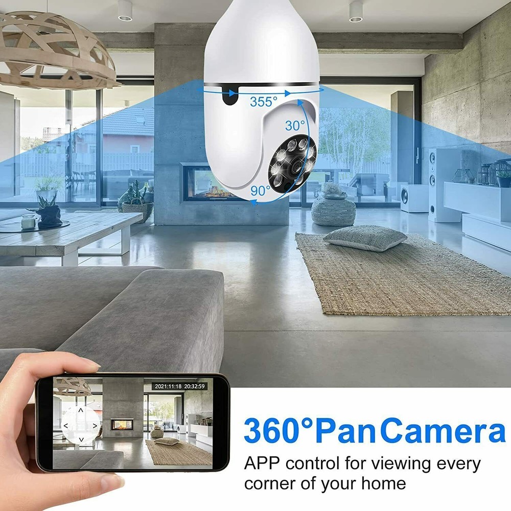 360° 1080P IP E27 Wireless Wi-Fi Light Bulb Security Camera IR Night Smart Home