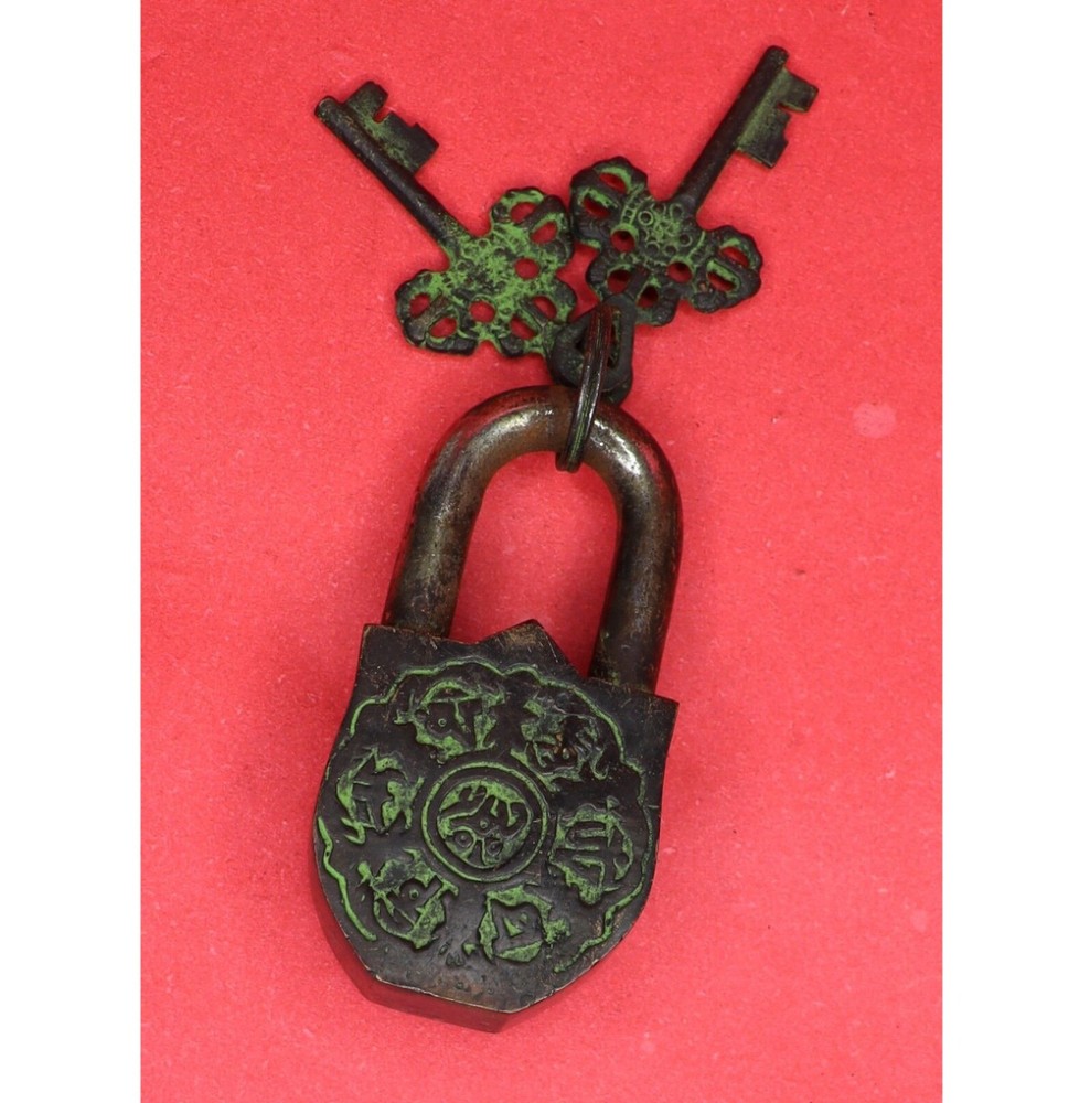 Devil Face Engraved Lock Antique Style Brass Handcrafted Padlock & Working Keys