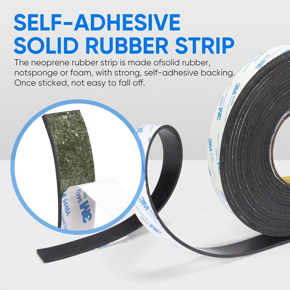 1x1/8x3.3 Ft Black Rubber Strip Self Adhesive